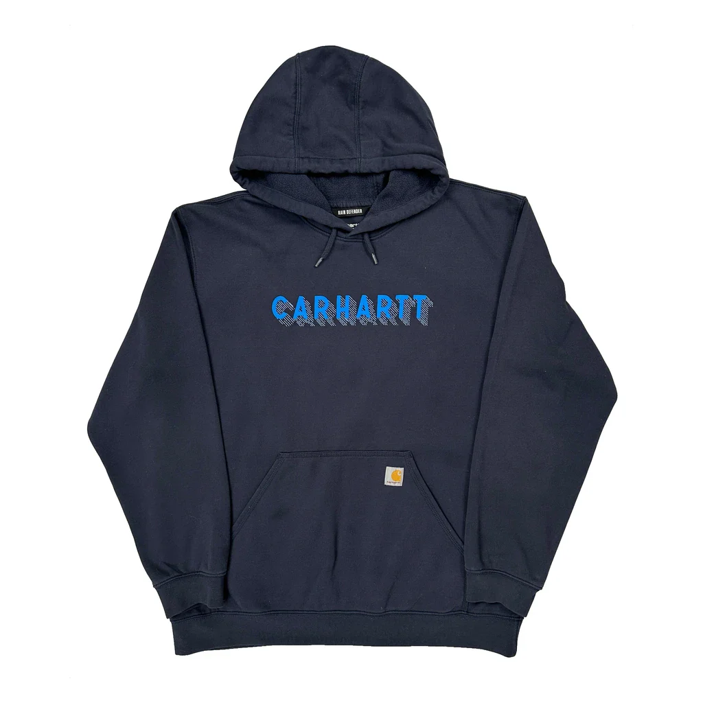 Rain Defender Carhartt Spellout Hoodie - XL Navy Cotton