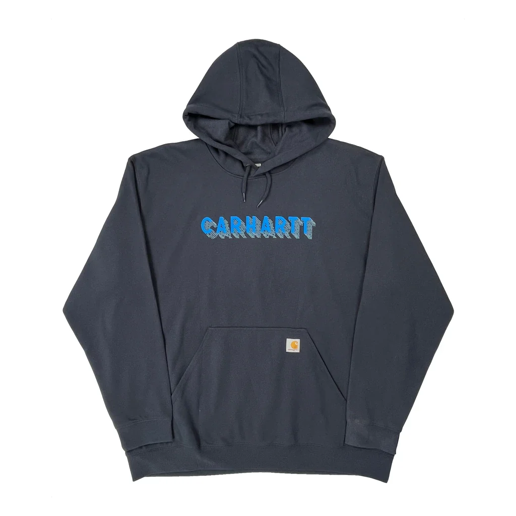 Rain Defender Carhartt Spellout Hoodie - 2XL Navy Cotton