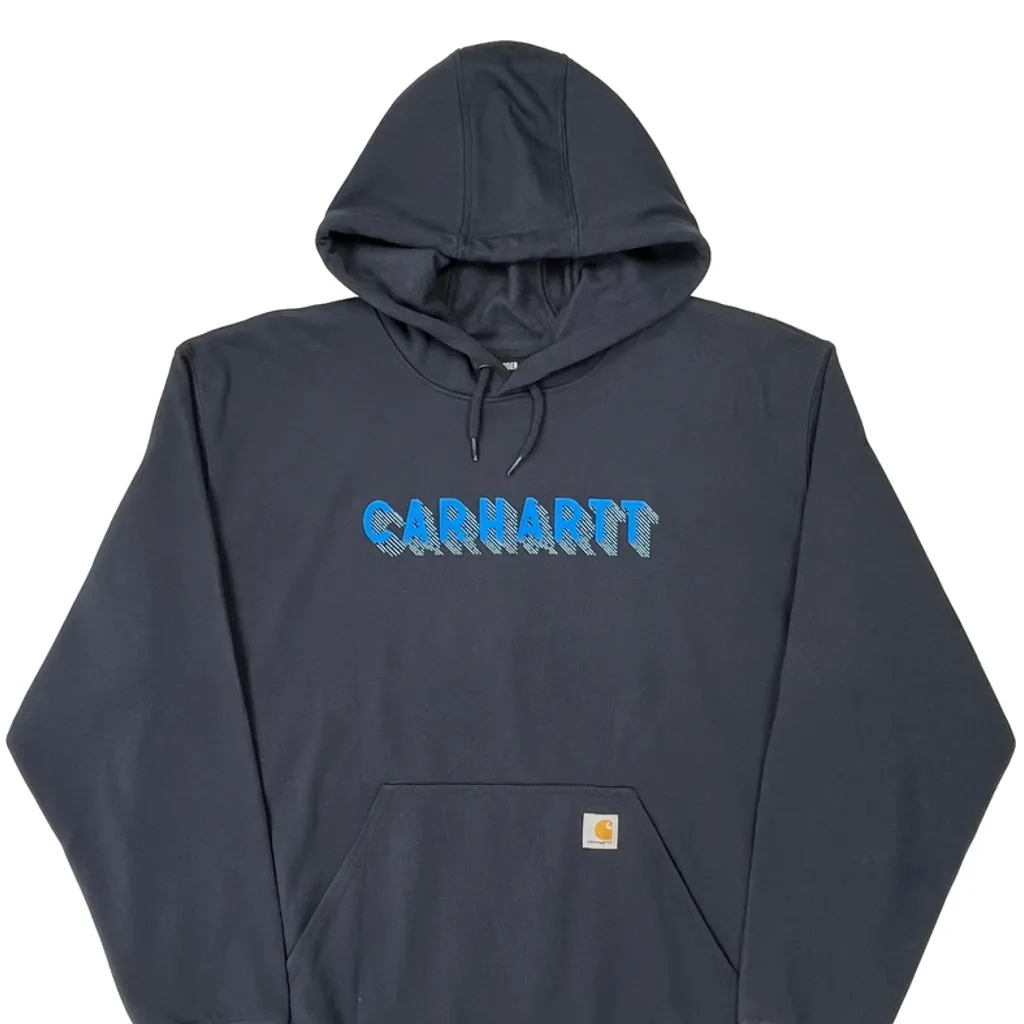 Rain Defender Carhartt Spellout Hoodie - 2XL Navy Cotton - Image 4