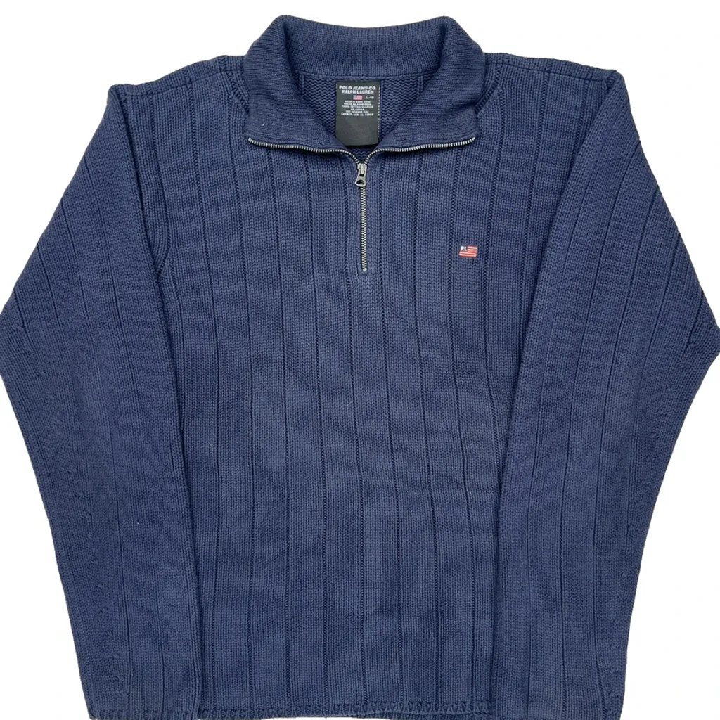Ralph Lauren 1/4 Zip - Large Blue Cotton - Image 4