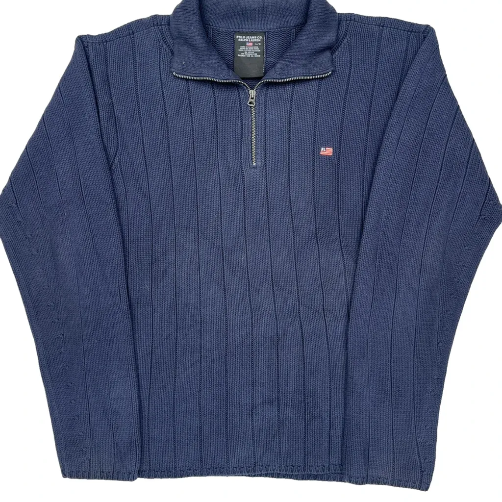 Ralph Lauren 1/4 Zip - Large Blue Cotton - Image 5