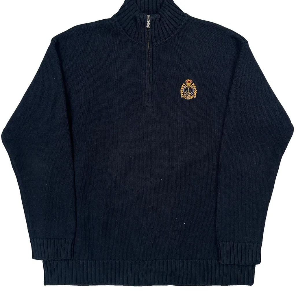Ralph Lauren 1/4 Zip - Large Navy Cotton - Image 4