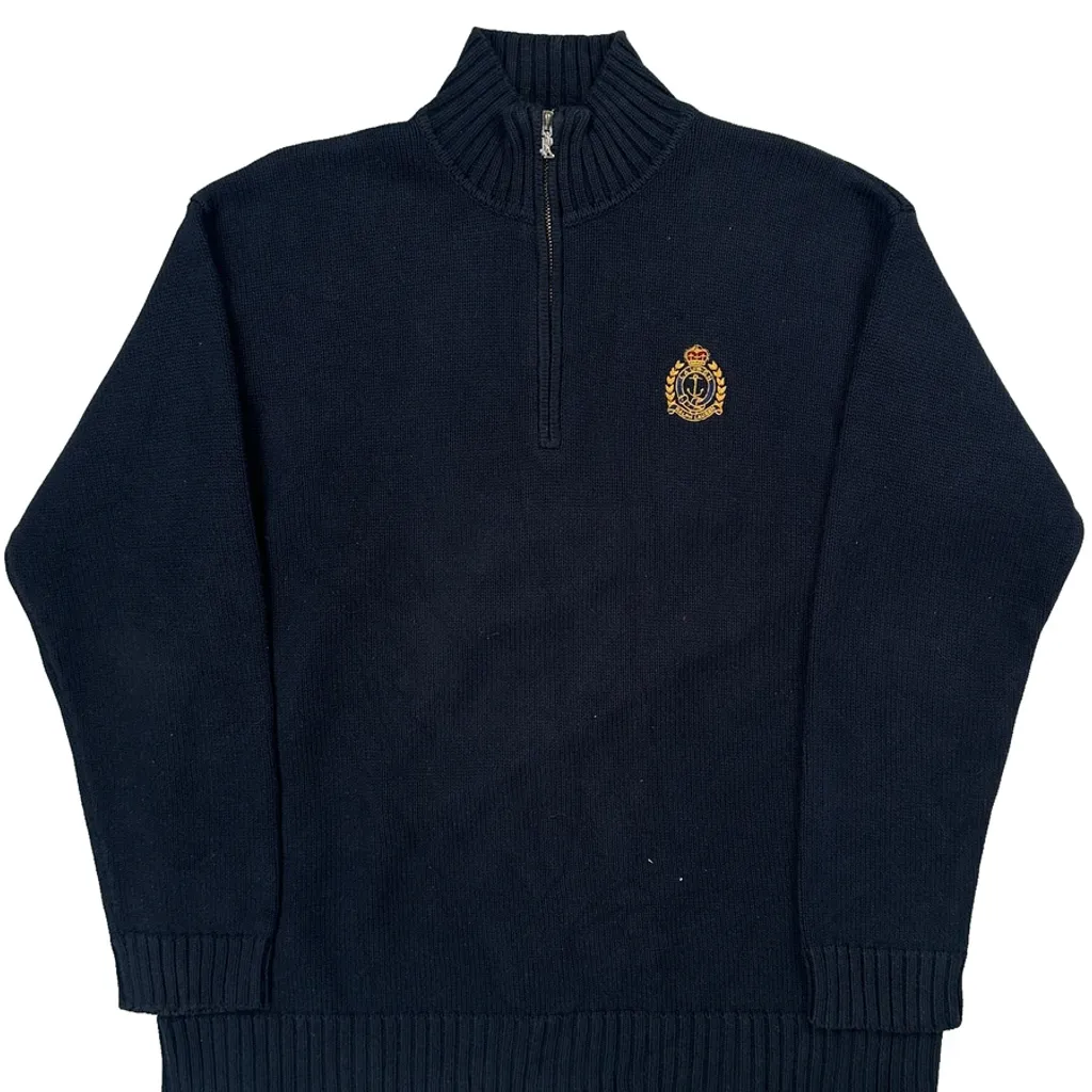 Ralph Lauren 1/4 Zip - Large Navy Cotton - Image 5