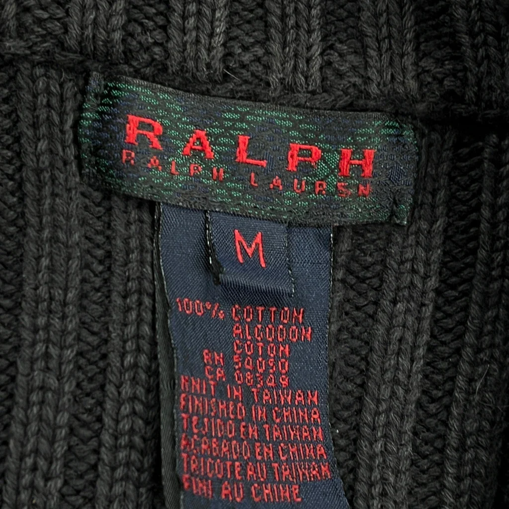 Ralph Lauren 1/4 Zip - Medium Black Cotton - Image 3