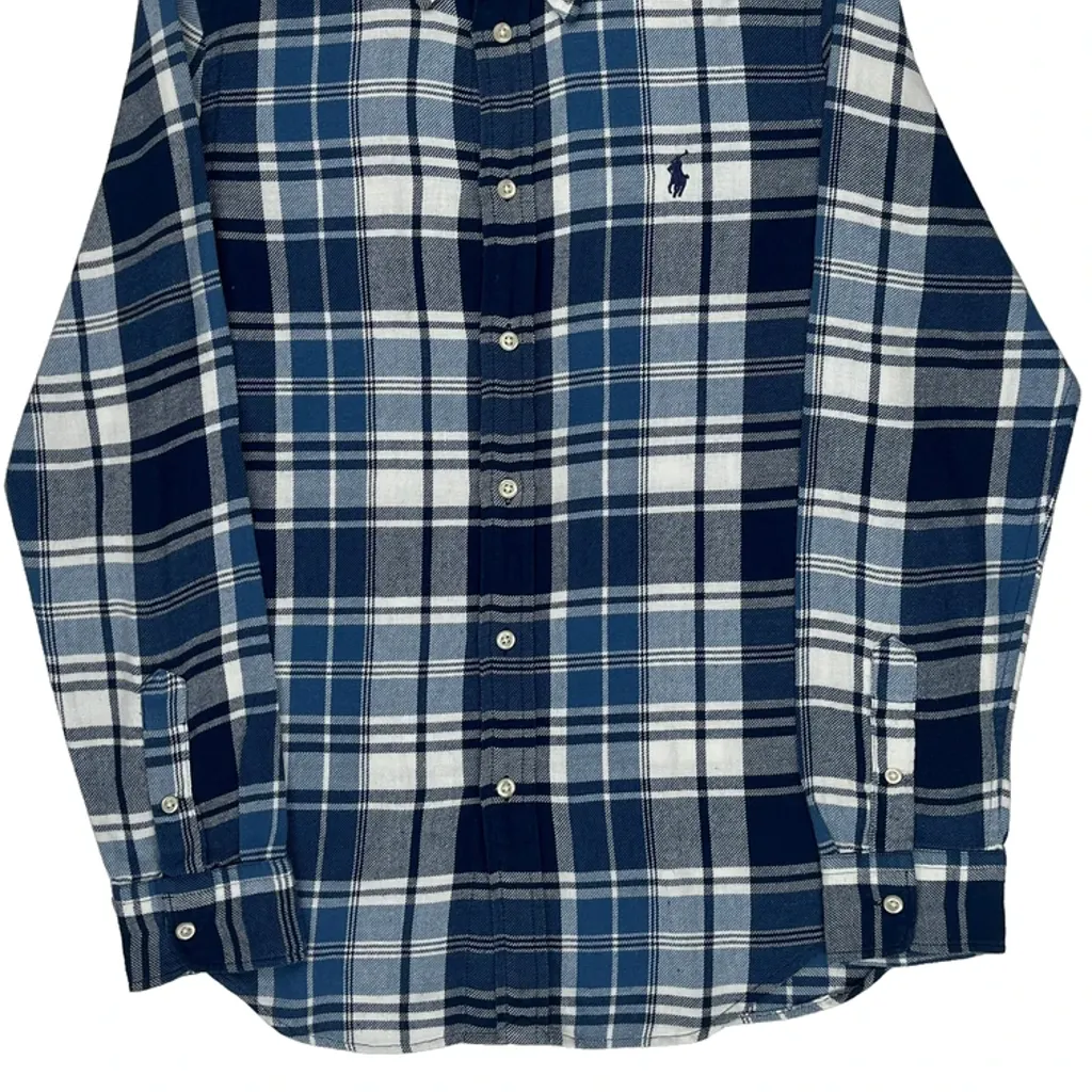 Ralph Lauren Checked Flannel Shirt - Medium Blue Cotton - Image 4