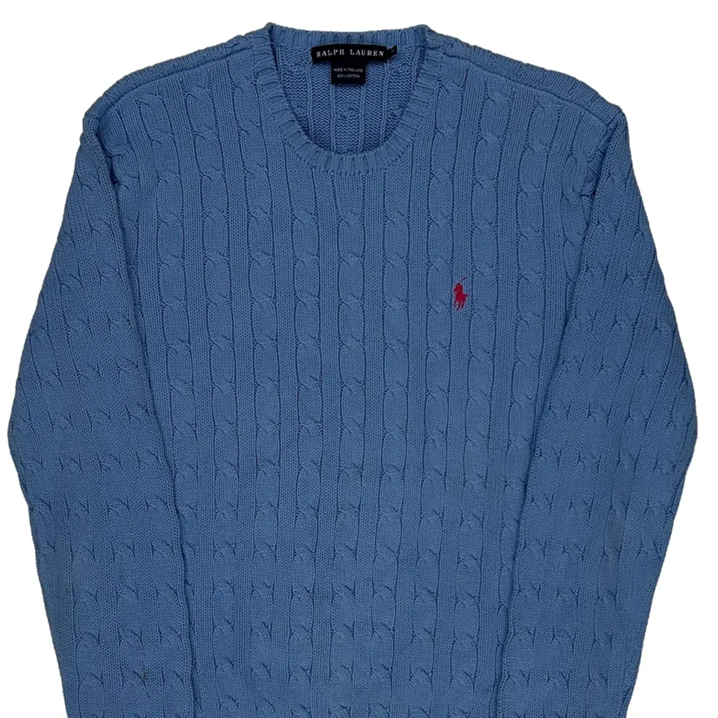 Ralph Lauren Cable Knit Jumper - Medium Blue Cotton - Image 4