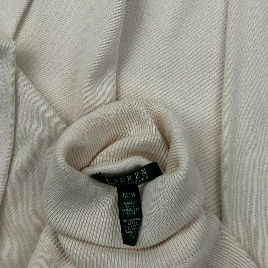 Ralph Lauren Roll Neck Jumper - Medium Cream Cotton - Image 3