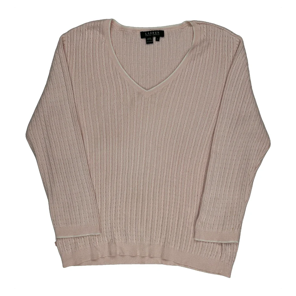 Ralph Lauren Cable Knit Jumper - Large Pink Cotton