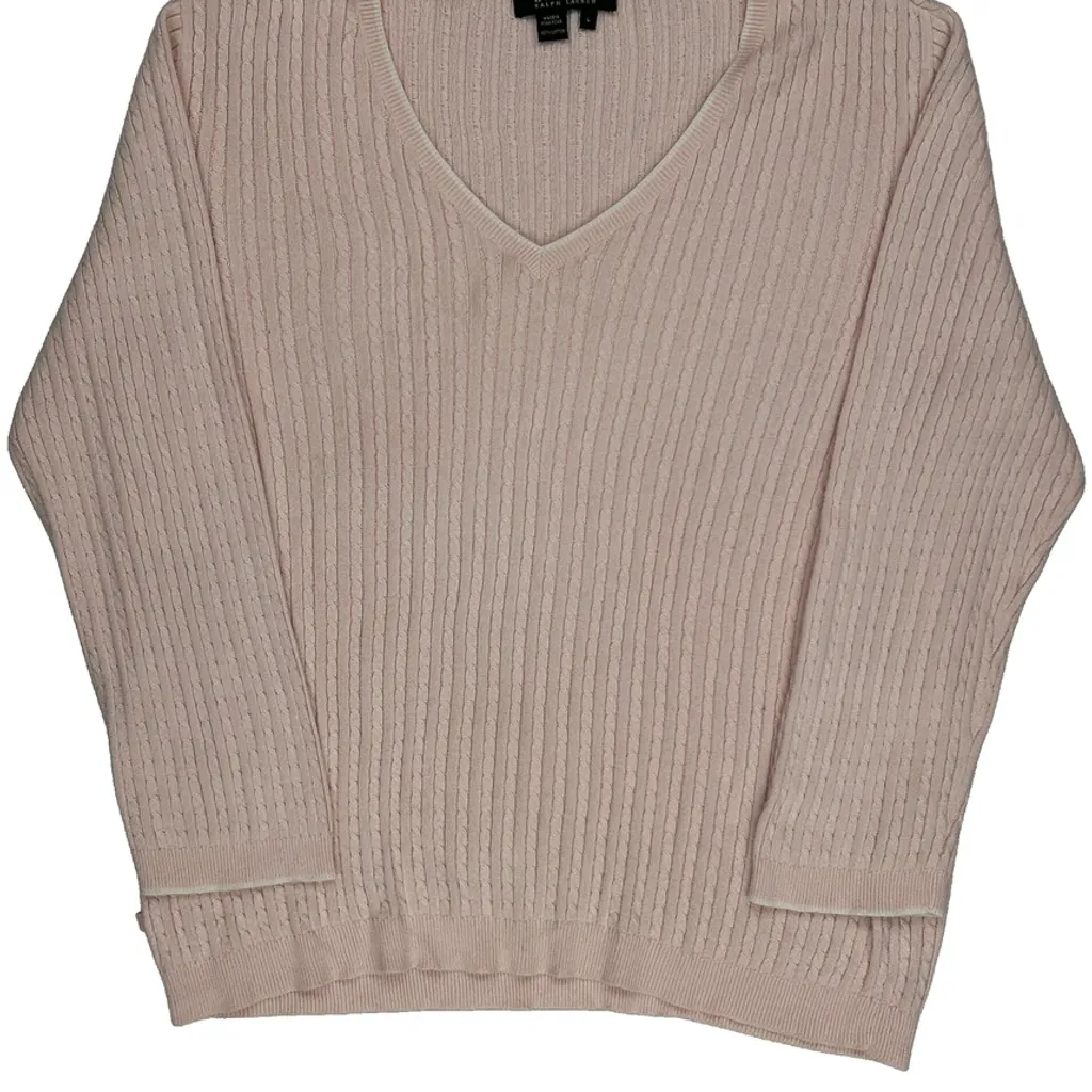 Ralph Lauren Cable Knit Jumper - Large Pink Cotton - Image 5