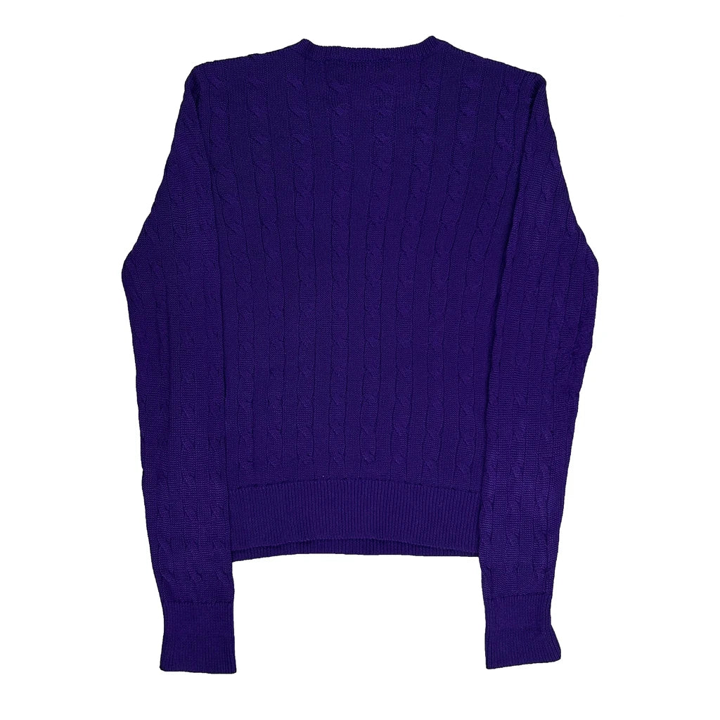 Ralph Lauren Petite Cable Knit Jumper - Small Purple Cotton - Image 2