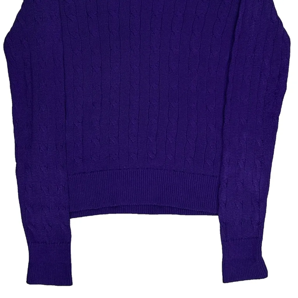 Ralph Lauren Petite Cable Knit Jumper - Small Purple Cotton - Image 6