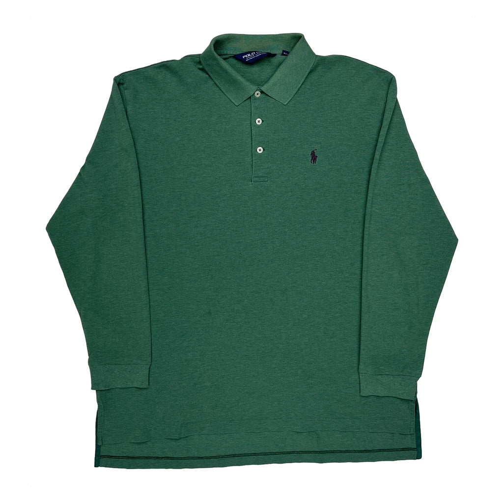 Ralph Lauren Long Sleeve Polo Shirt - Large Green Cotton