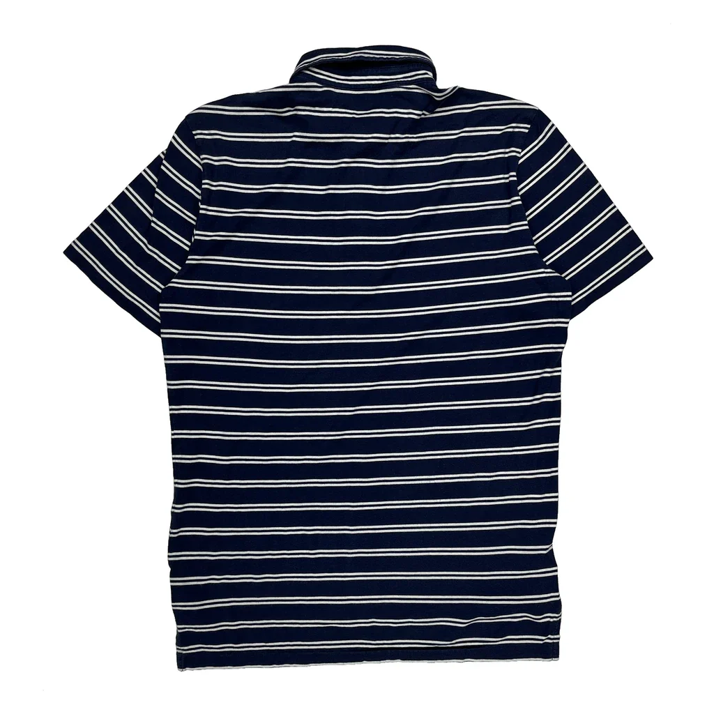 Ralph Lauren Striped Polo Shirt - Medium Navy Cotton - Image 2