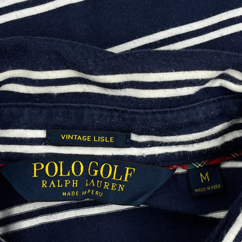 Ralph Lauren Striped Polo Shirt - Medium Navy Cotton - Image 3