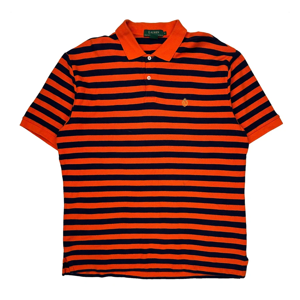Ralph Lauren Striped Polo Shirt - Large Orange Cotton