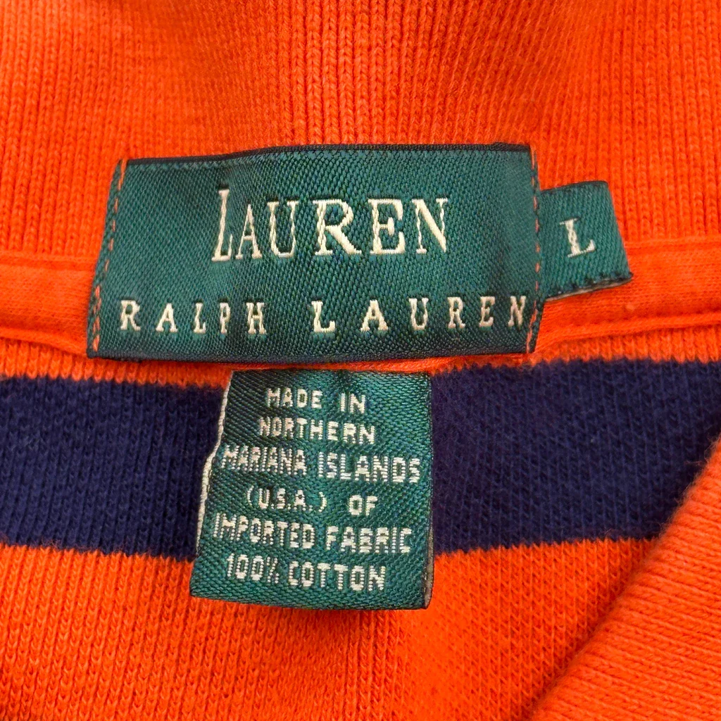 Ralph Lauren Striped Polo Shirt - Large Orange Cotton - Image 3