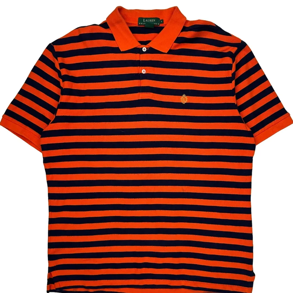 Ralph Lauren Striped Polo Shirt - Large Orange Cotton - Image 4