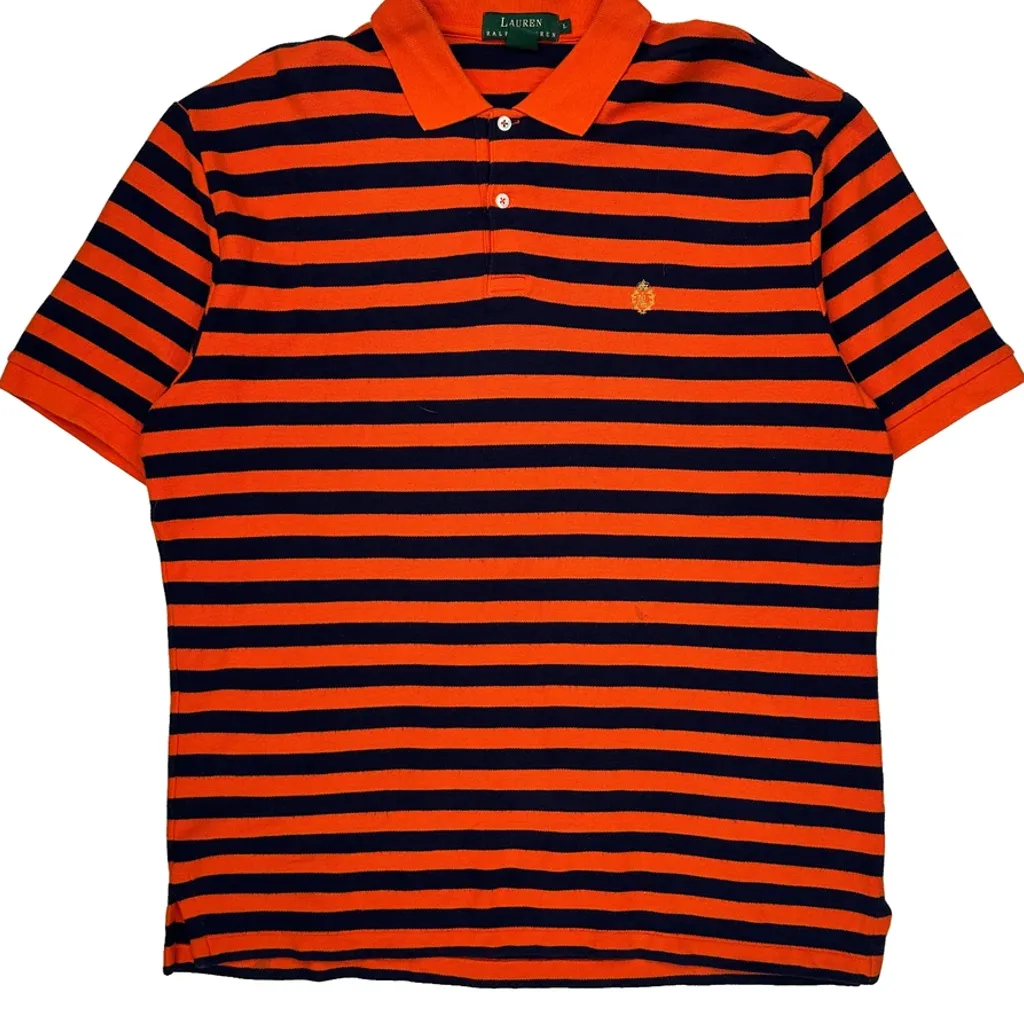 Ralph Lauren Striped Polo Shirt - Large Orange Cotton - Image 5