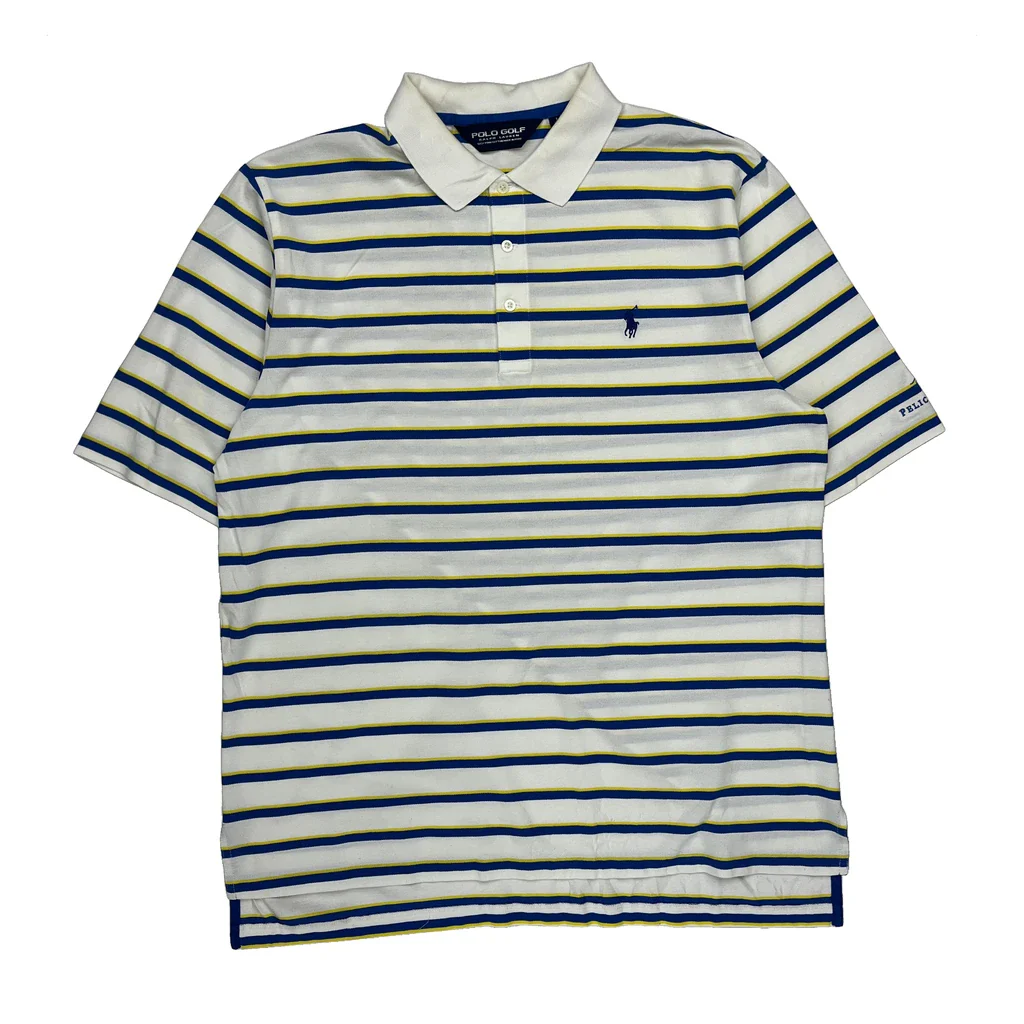 Ralph Lauren Striped Polo Shirt - Large White Cotton