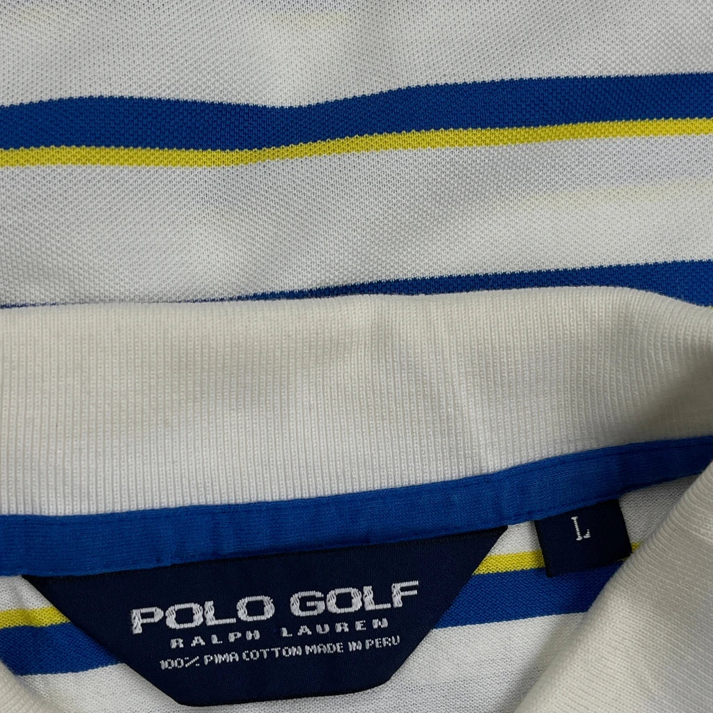 Ralph Lauren Striped Polo Shirt - Large White Cotton - Image 3