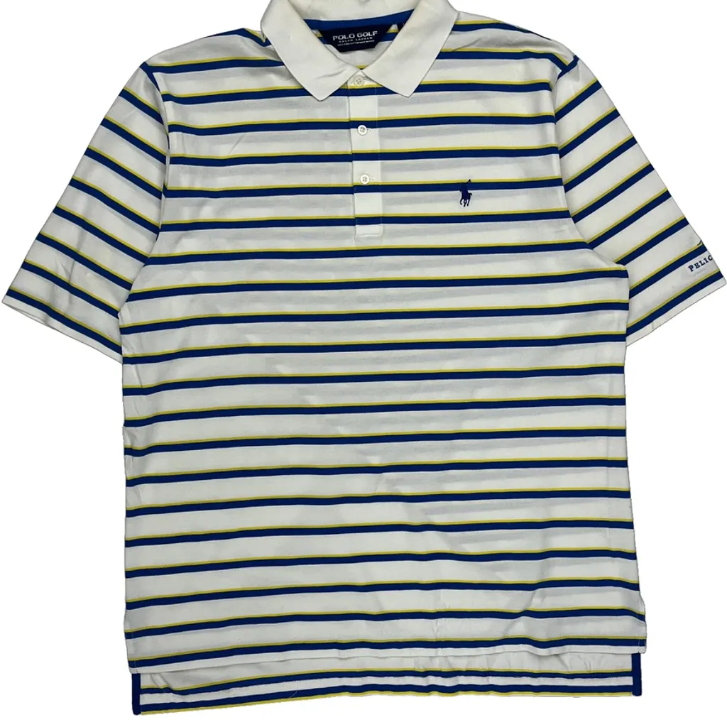 Ralph Lauren Striped Polo Shirt - Large White Cotton - Image 4