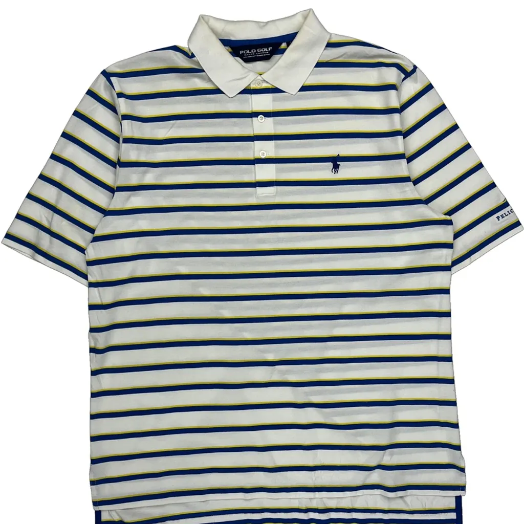 Ralph Lauren Striped Polo Shirt - Large White Cotton - Image 5