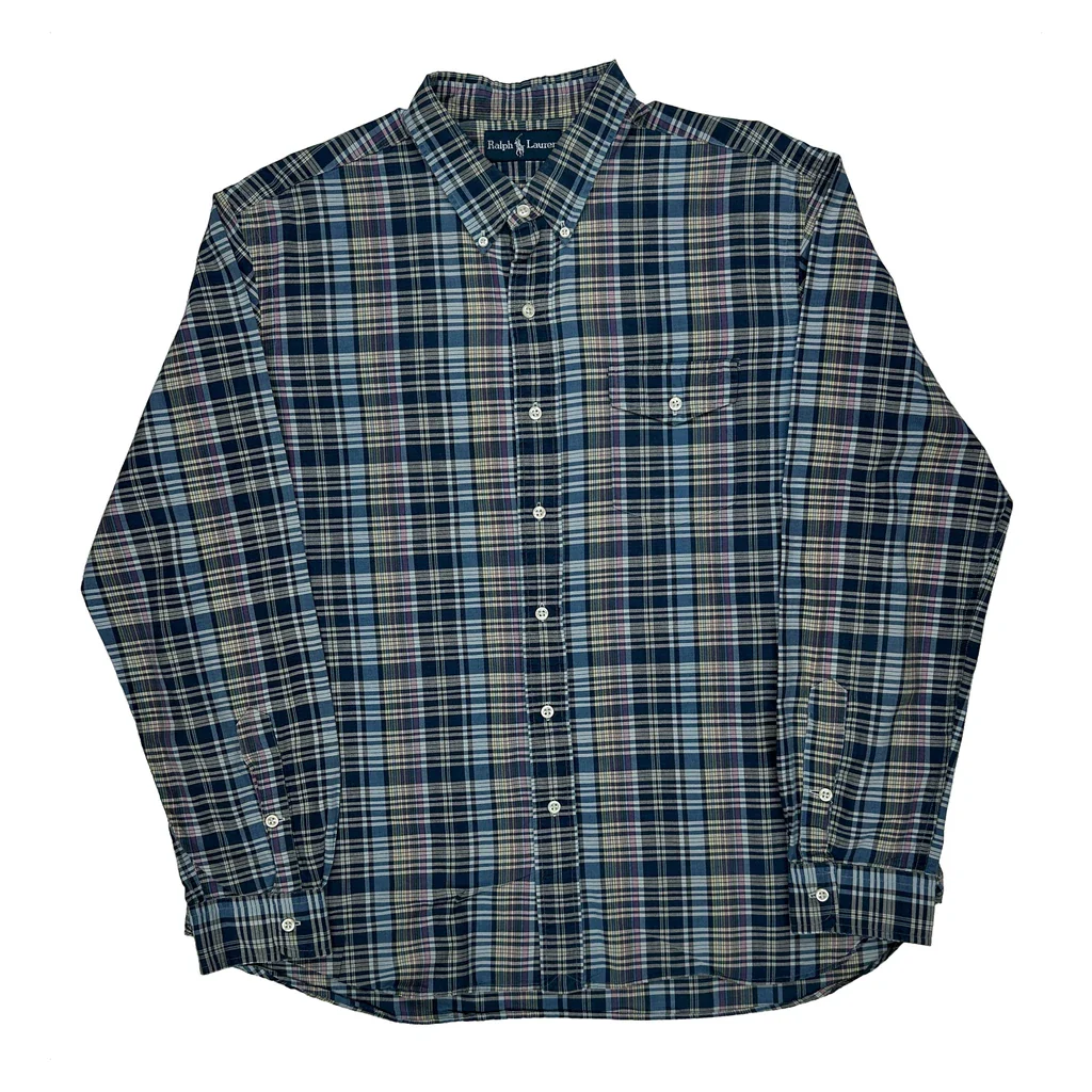 Ralph Lauren Checked Shirt - XL Blue Cotton