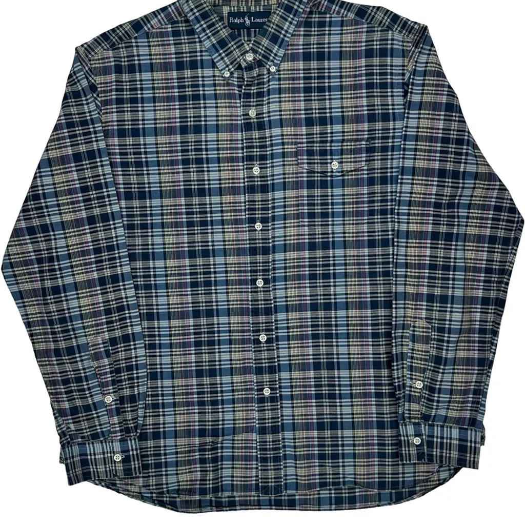 Ralph Lauren Checked Shirt - XL Blue Cotton - Image 5