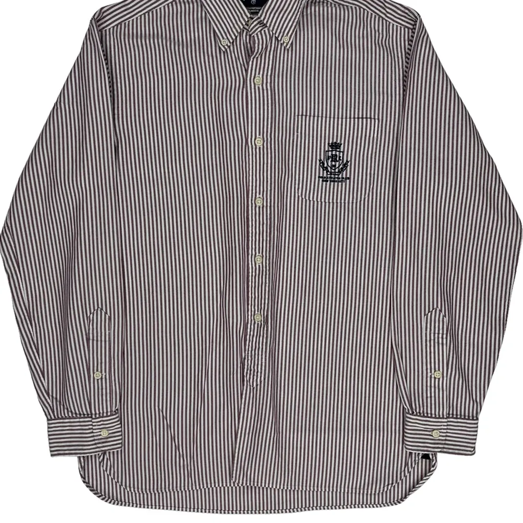 Ralph Lauren Striped Shirt - Medium Burgundy Cotton - Image 5