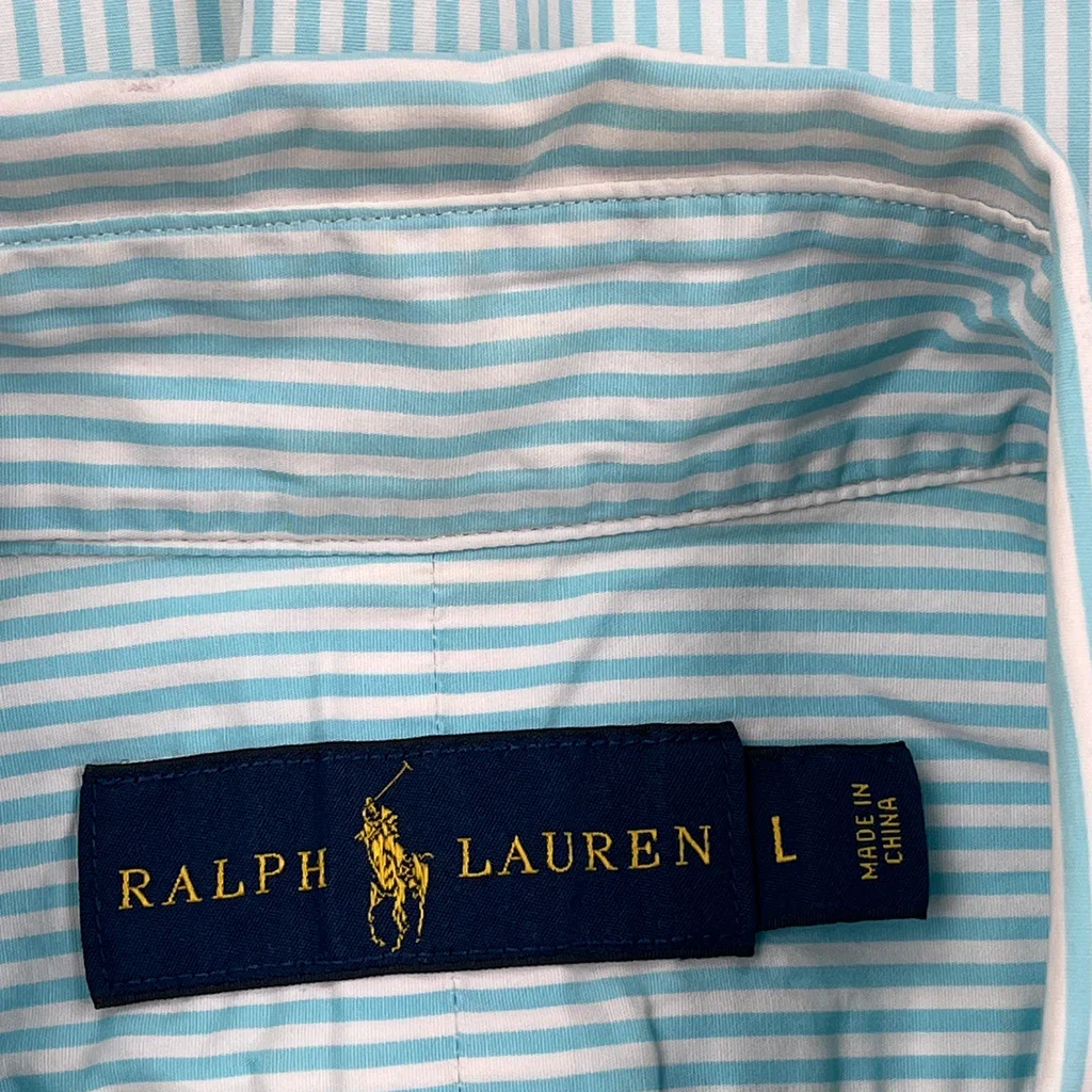 Ralph Lauren Striped Short Sleeve Shirt - Large Blue Cotton - Image 3