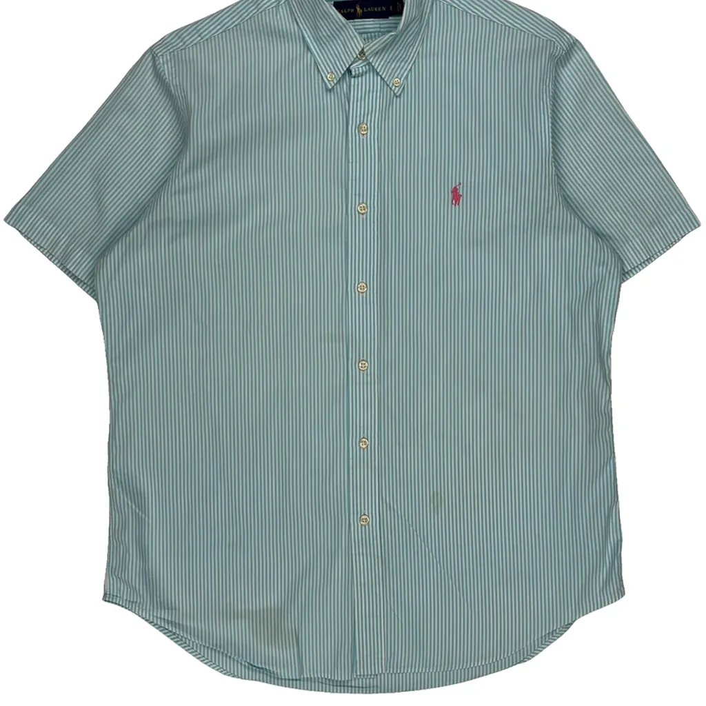 Ralph Lauren Striped Short Sleeve Shirt - Large Blue Cotton - Image 4