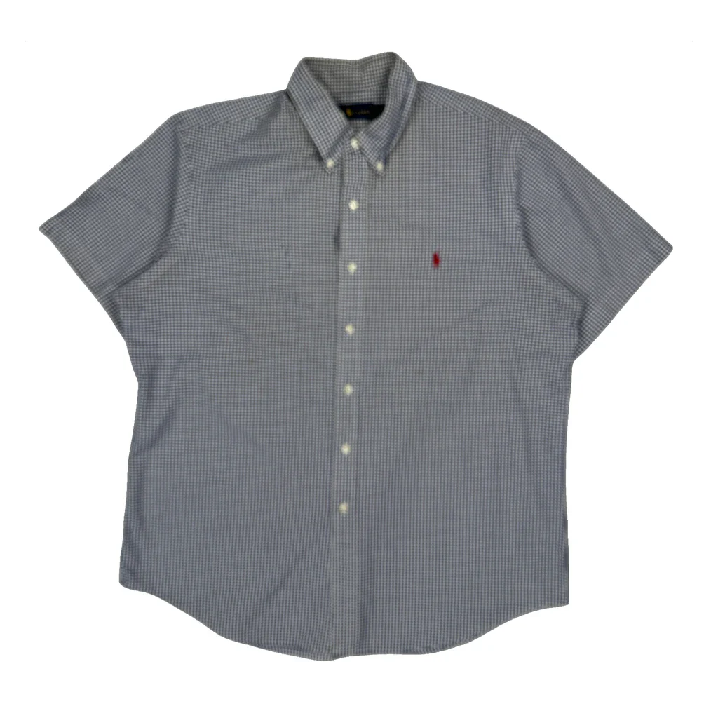 Ralph Lauren Checked Short Sleeve Shirt - XL Blue Cotton