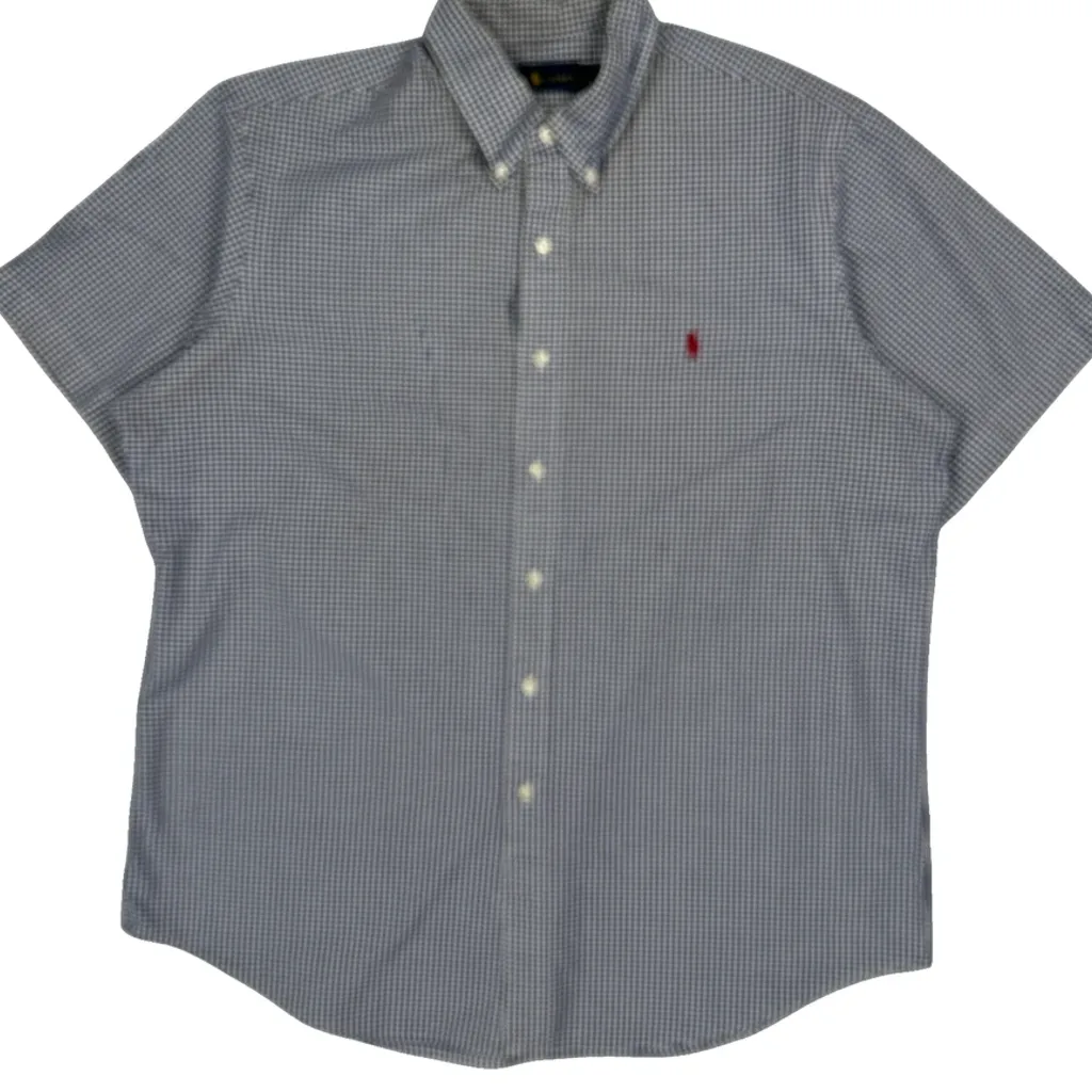 Ralph Lauren Checked Short Sleeve Shirt - XL Blue Cotton - Image 4