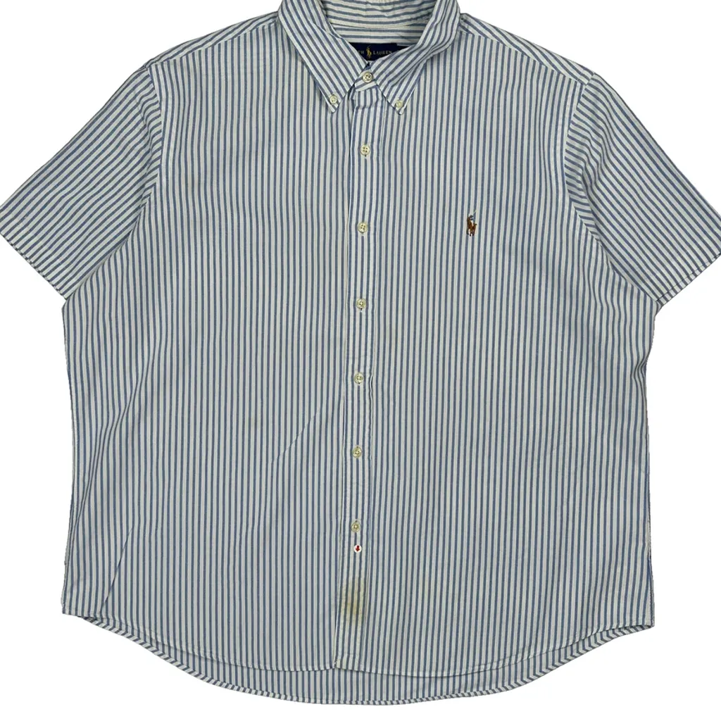 Ralph Lauren Striped Short Sleeve Shirt - 2XL Blue Cotton - Image 5