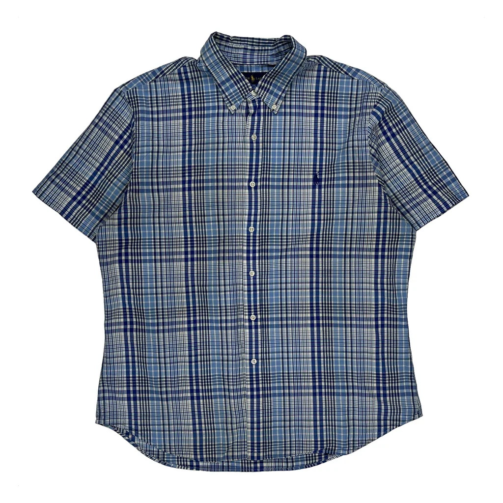 Ralph Lauren Checked Short Sleeve Shirt - 2XL Blue Cotton
