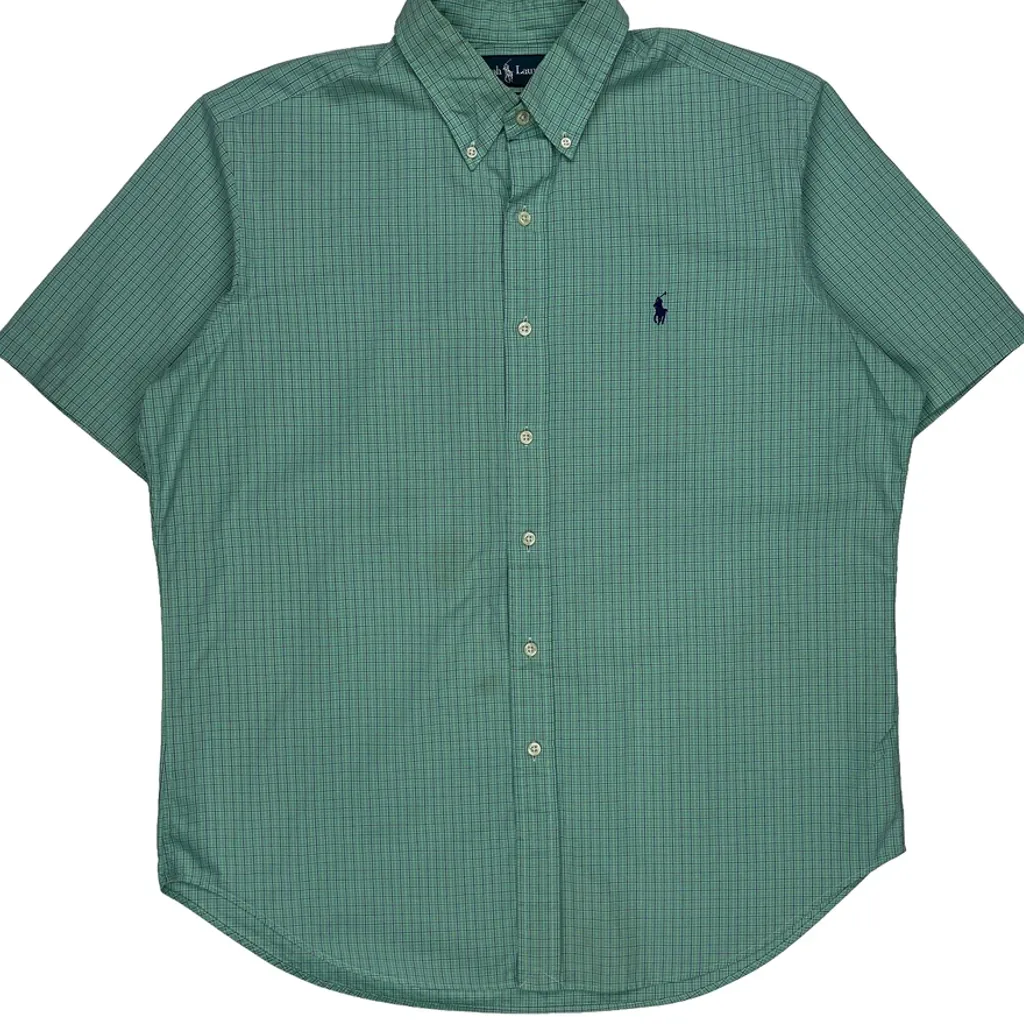 Ralph Lauren Checked Short Sleeve Shirt - Large Green Cotton - Image 4