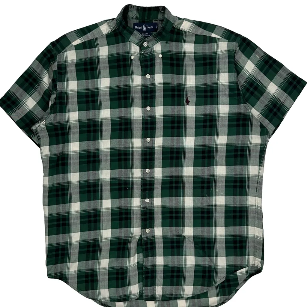 Ralph Lauren Checked Short Sleeve Shirt - Medium Green Cotton - Image 4