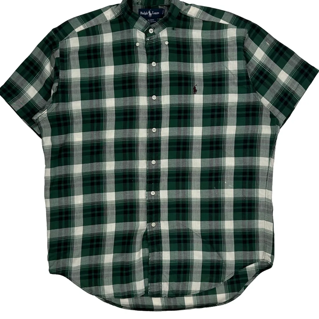 Ralph Lauren Checked Short Sleeve Shirt - Medium Green Cotton - Image 5