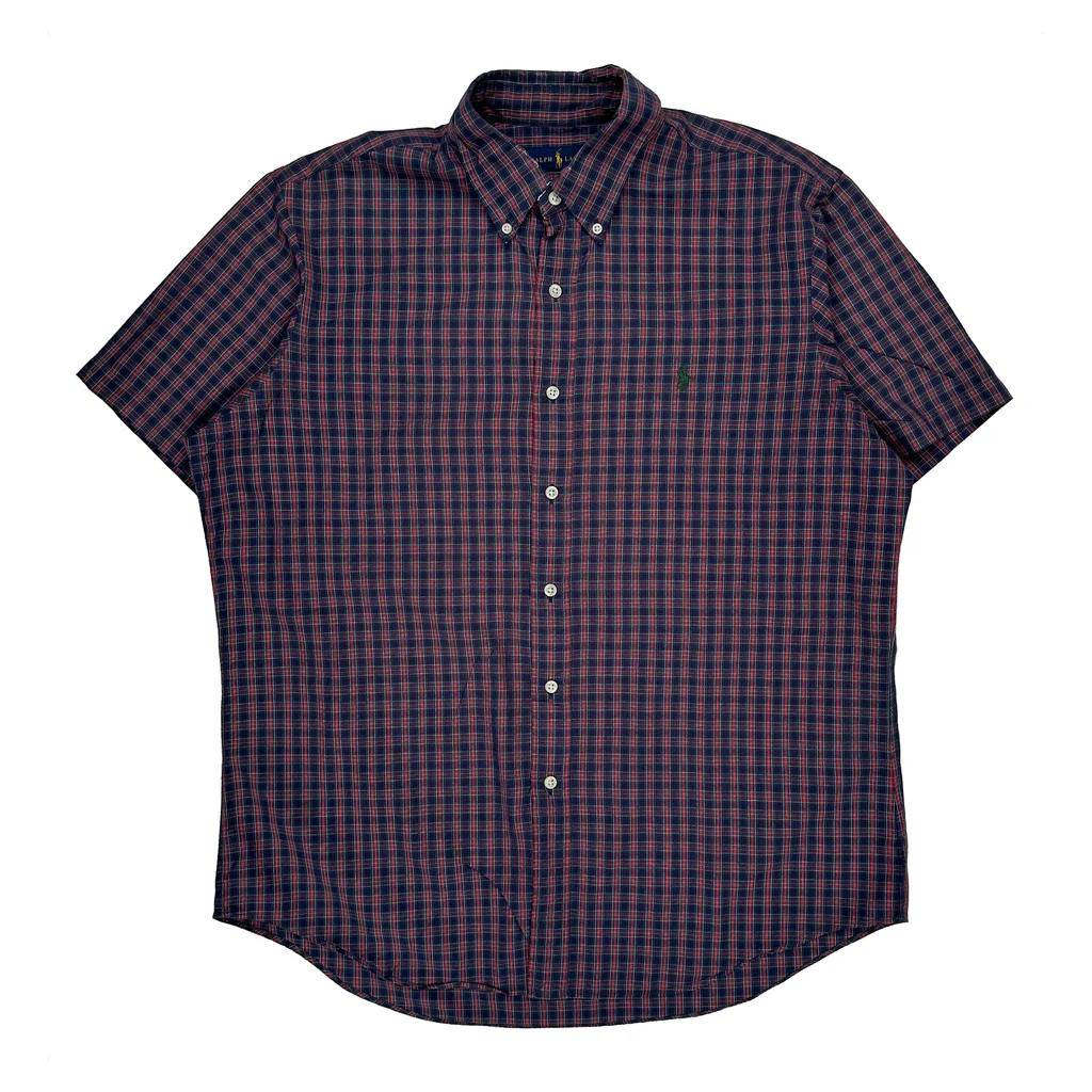 Ralph Lauren Checked Short Sleeve Shirt - Large Navy Cotton