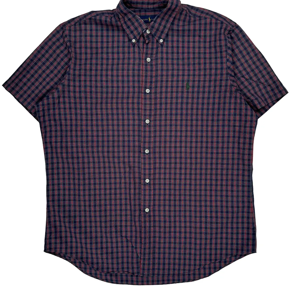 Ralph Lauren Checked Short Sleeve Shirt - Large Navy Cotton - Image 5