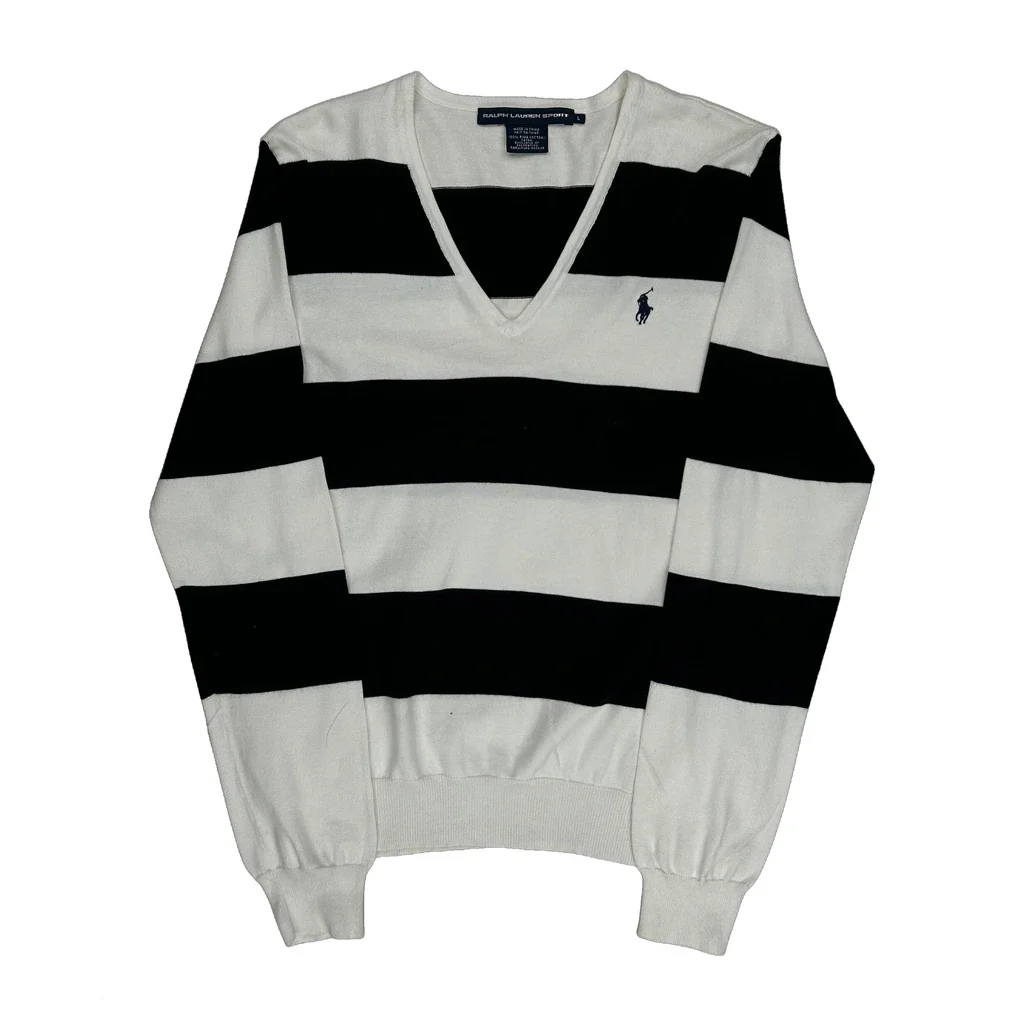 Ralph Lauren Sport Striped Jumper - Large Black & White Cotton