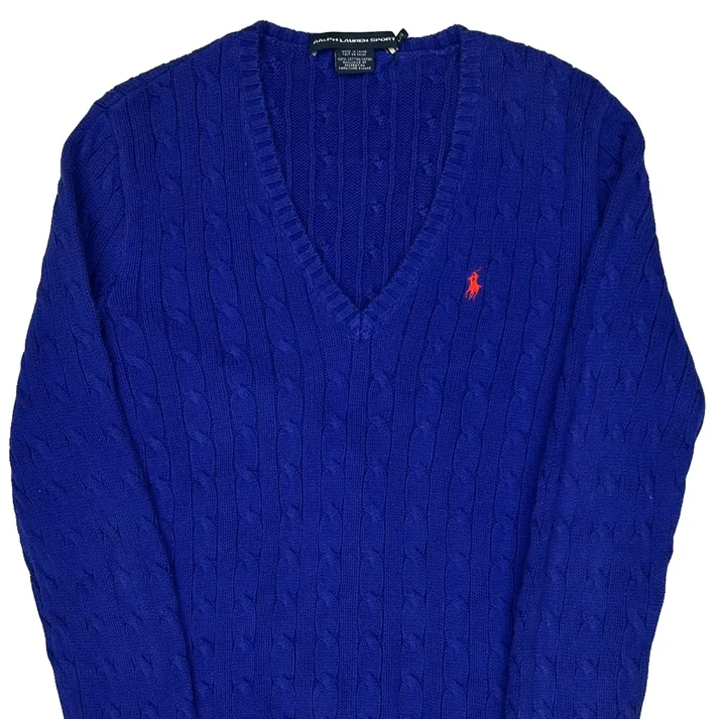 Ralph Lauren Sport Cable Knit Jumper - Large Blue Cotton - Image 5