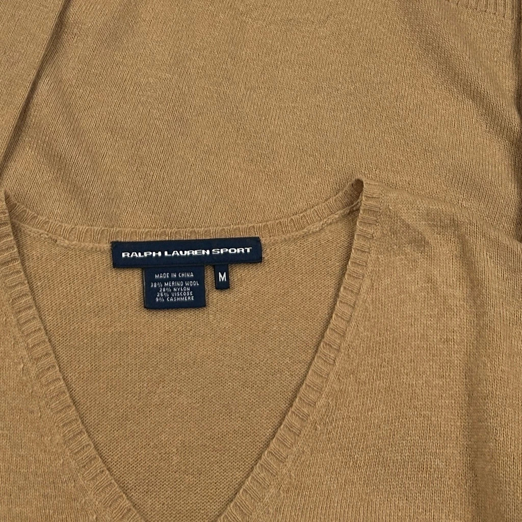 Ralph Lauren Sport V-Neck Jumper - Medium Brown Merino Wool Blend - Image 3