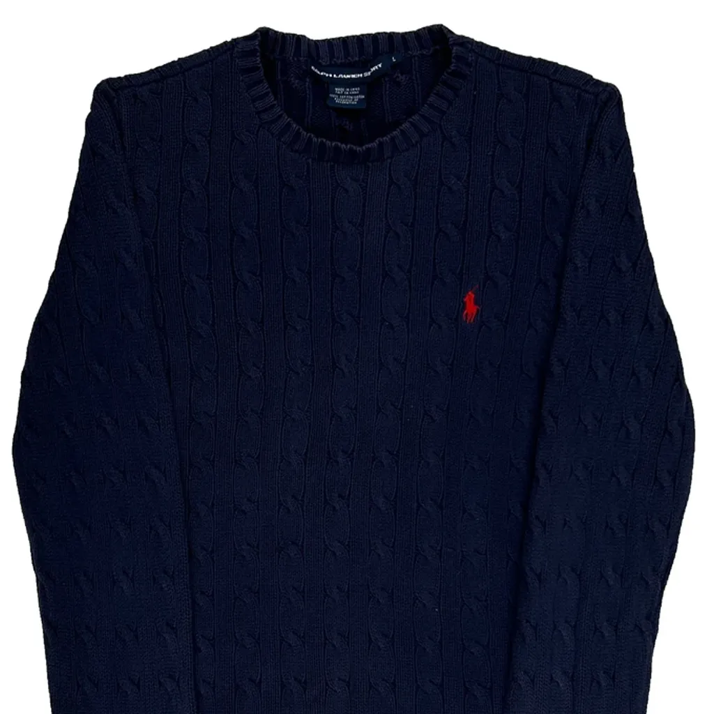 Ralph Lauren Sport Cable Knit Jumper - Large Navy Cotton - Image 4