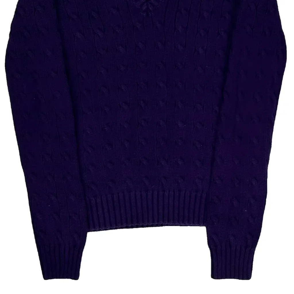 Ralph Lauren Sport V-Neck Jumper - Medium Purple Cotton - Image 4