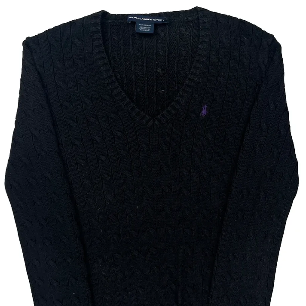 Ralph Lauren Sport Cable Knit Sweater - Large Black Cotton - Image 4