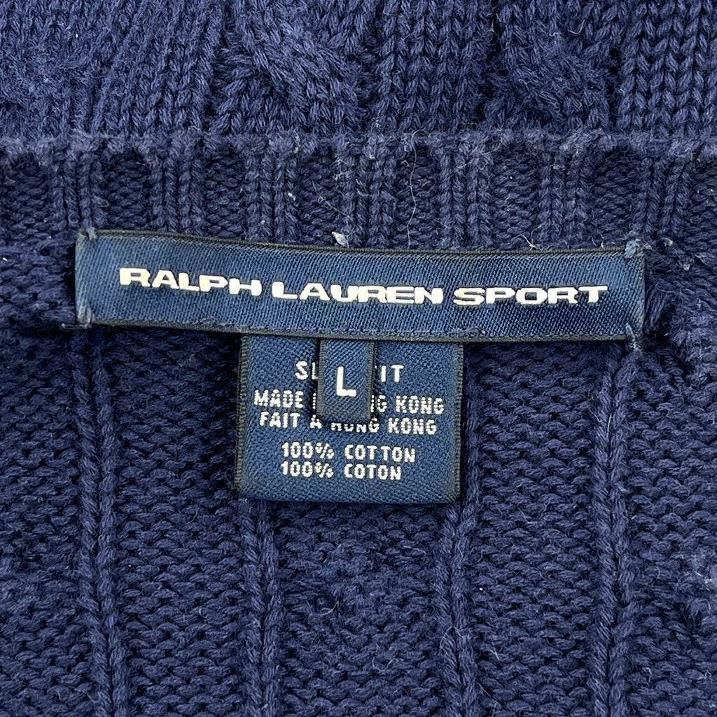 Ralph Lauren Sport Cable Knit Sweater - Large Navy Cotton - Image 3