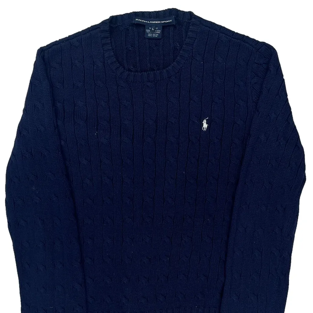 Ralph Lauren Sport Cable Knit Sweater - Large Navy Cotton - Image 4