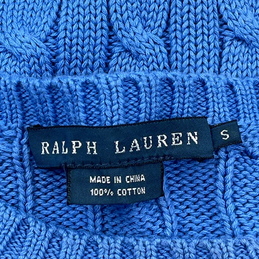 Ralph Lauren Cable Knit Sweater - Small Blue Cotton - Image 3
