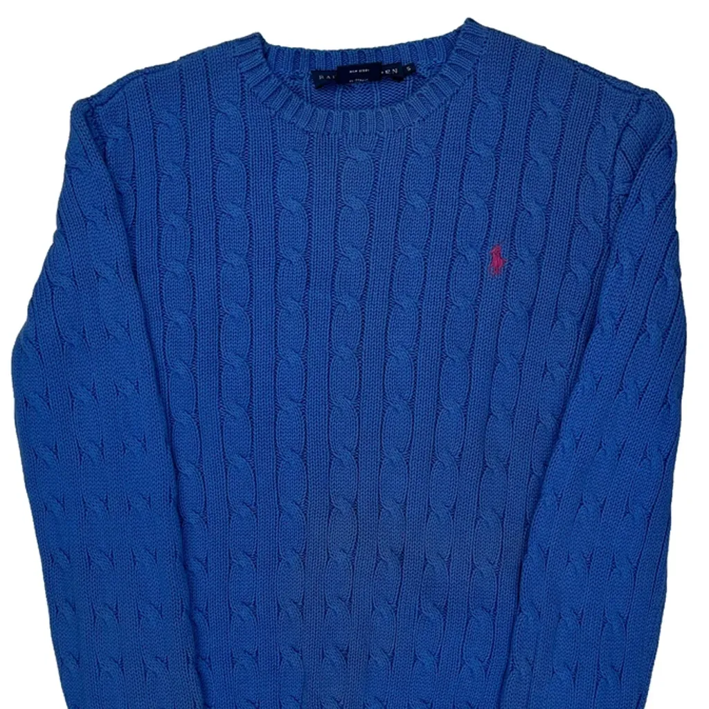 Ralph Lauren Cable Knit Sweater - Small Blue Cotton - Image 5